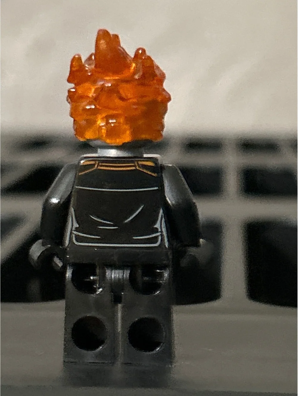 LEGO Ghost Rider Minifigure with Translucent Orange Flame Hair